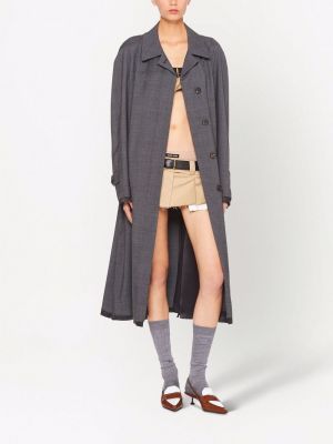 Kostkovaný vlněný kabát Miu Miu šedý