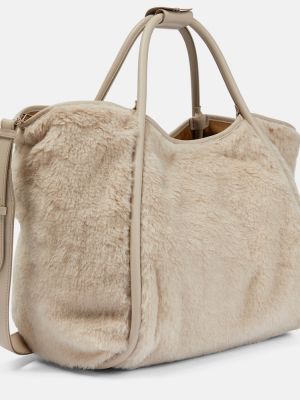 Μεταξωτή μάλλινη τσάντα shopper από μαλλί αλπάκα Max Mara μπεζ
