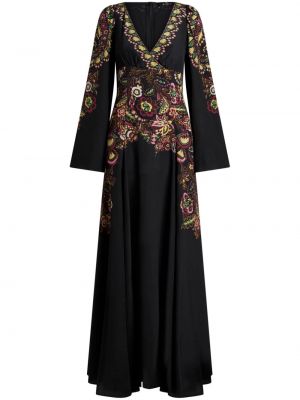 Krepové kvetinové večerné šaty s potlačou Etro čierna