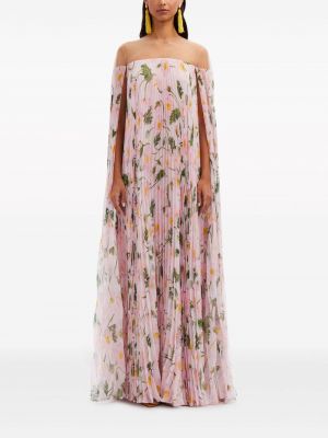 Plisované večerní šaty s potiskem Oscar De La Renta růžové
