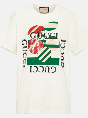 Памучна тениска с принт от джърси Gucci розово