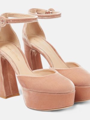 Pantofi cu toc de catifea cu platformă Gianvito Rossi roz