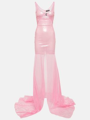 Прозрачна макси рокля David Koma розово