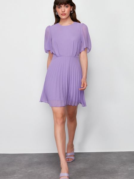 Pletena plisirana mini obleka iz šifona Trendyol vijolična