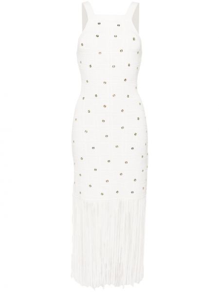 Плетена коктейлна рокля с ресни Sandro бяло