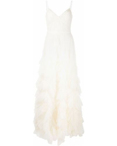 Вечерна рокля с волани Marchesa Notte бяло