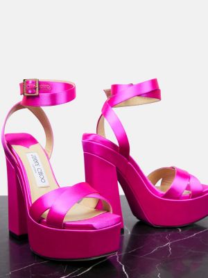 Satenske sandale s platformom Jimmy Choo ružičasta