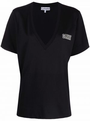 Camiseta con escote v Ganni negro