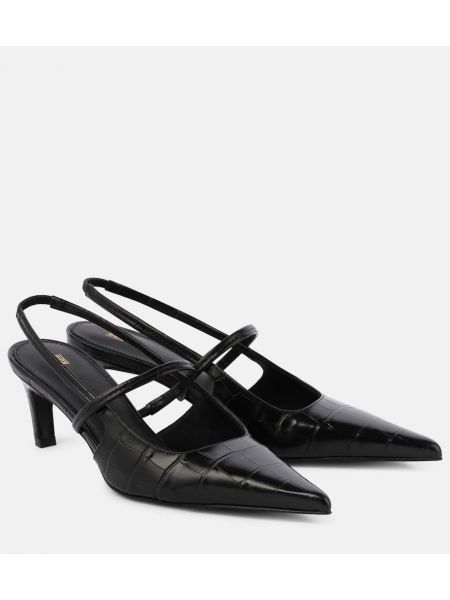 Кожени полуотворени обувки с отворена пета Toteme черно