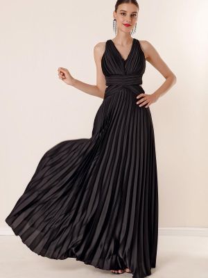Plisované saténové dlouhé šaty By Saygı černé