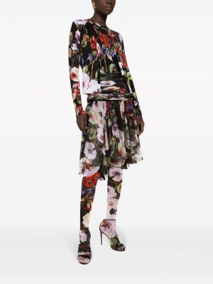 Zīda kardigāns ar ziediem ar apdruku Dolce & Gabbana melns