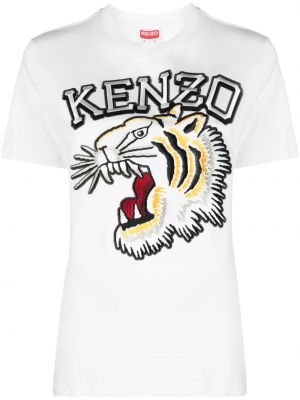 Haftowana koszulka bawełniana Kenzo biała