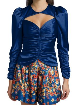Атласная блузка с рюшами Amur синяя