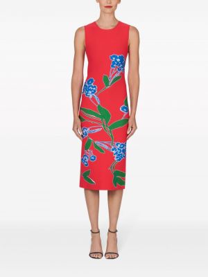 Žakárové květinové midi šaty Carolina Herrera červené