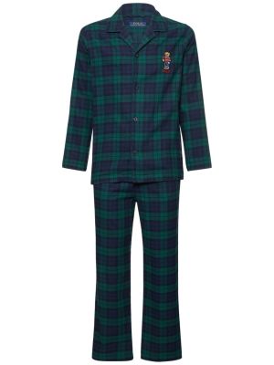 Pijamale din bumbac în carouri Polo Ralph Lauren verde