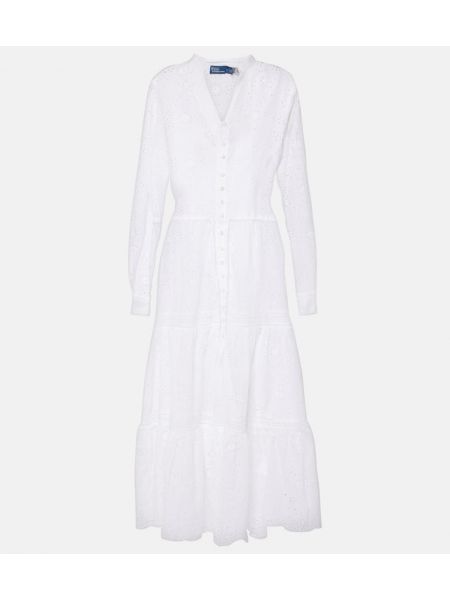 Βαμβακερή μίντι φόρεμα Polo Ralph Lauren λευκό