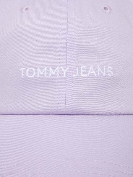 Czapka z daszkiem bawełniana w kwiatki Tommy Jeans fioletowa