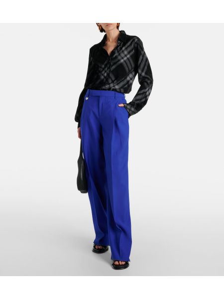 Spodnie wełniane relaxed fit Burberry niebieskie