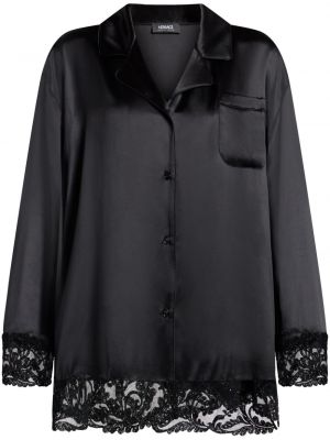 Nėriniuota šilkinė marškiniai Versace juoda