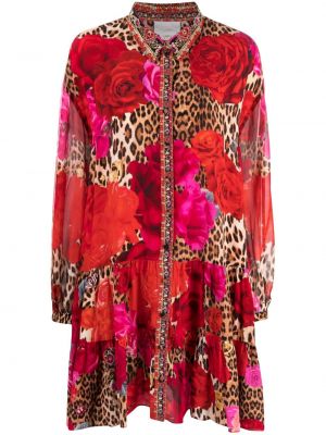 Μεταξωτή φόρεμα σε στυλ πουκάμισο με σχέδιο Camilla κόκκινο