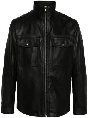 Kožna jakna s patentnim zatvaračem Boss crna