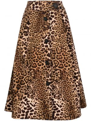 Spódnica z guzikami z wysoką talią bawełniane z nadrukiem Carolina Herrera - brązowy