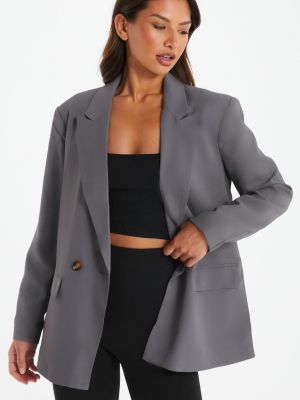 Приталенный двубортный пиджак оверсайз Quiz серый