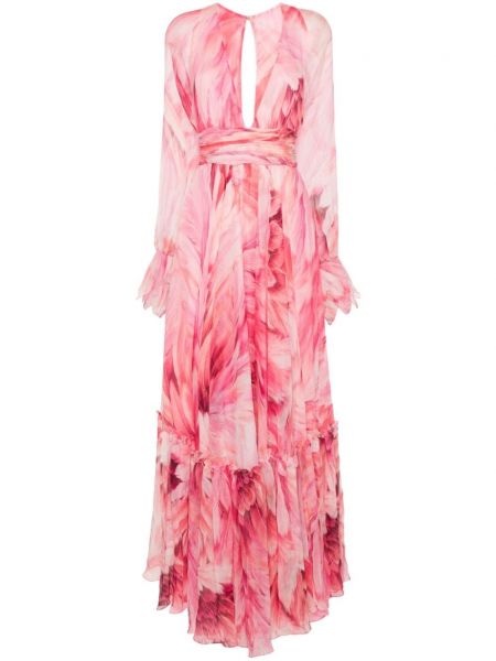 Вечерна рокля с принт Roberto Cavalli розово