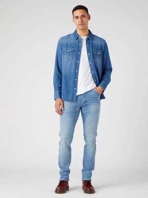 Приталенная джинсовая рубашка Wrangler синяя