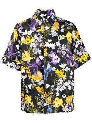 Lanena srajca s cvetličnim vzorcem s potiskom Erdem črna