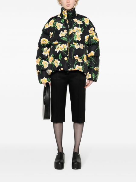 Dūnu jaka ar ziediem ar apdruku Balenciaga melns