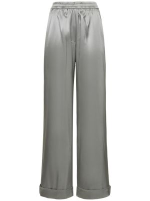 Hedvábné saténové kalhoty Dolce & Gabbana šedé