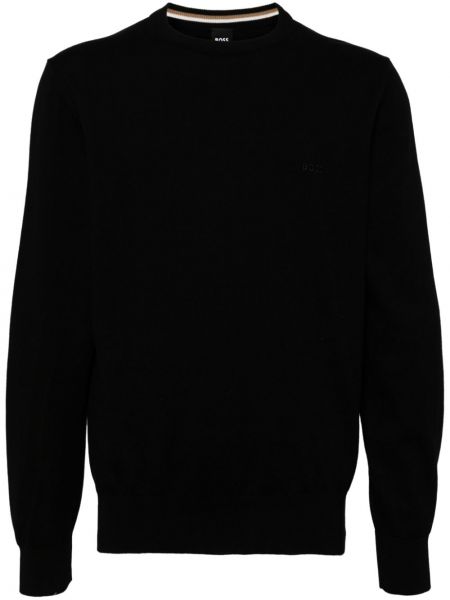 Памучен пуловер с кръгло деколте Boss черно