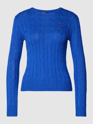 Dzianinowy sweter z okrągłym dekoltem z długim rękawem Ralph Lauren niebieski