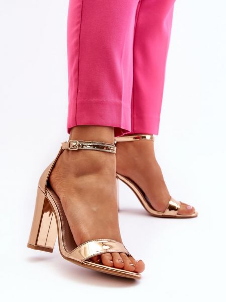 Sandale cu toc din aur roz Kesi