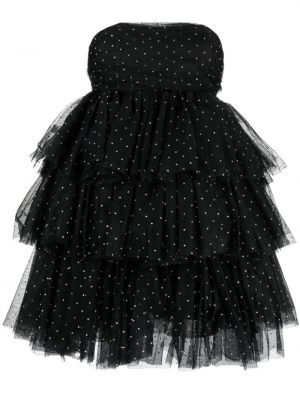 Коктейлна рокля с кристали Rotate черно