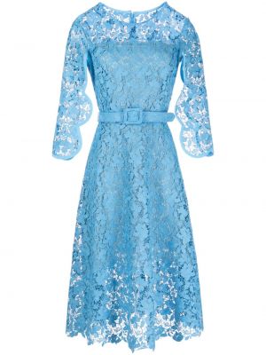 Sukienka midi w kwiatki koronkowa Oscar De La Renta niebieska