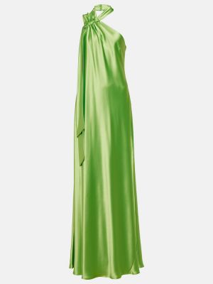Asymetrické saténové dlouhé šaty Galvan zelené