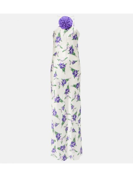 Květinové hedvábné dlouhé šaty Rodarte fialové