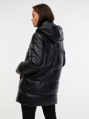 Pikowany płaszcz zimowy skórzany ze skóry ekologicznej Orsay czarny