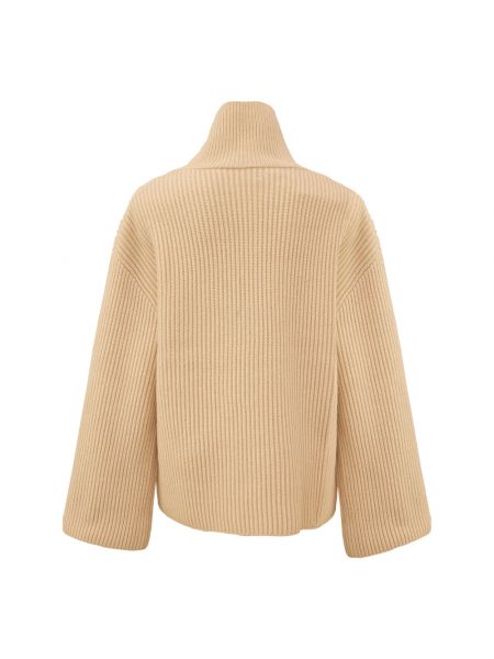 Jersey cuello alto de lana con escote v de tela jersey Totême beige