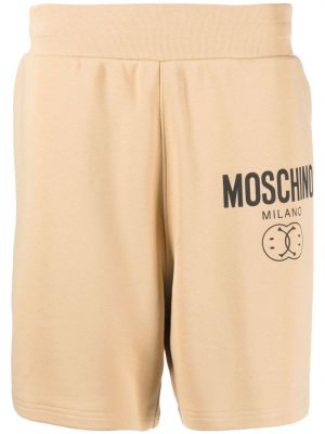 Pamučne kratke hlače s printom Moschino smeđa