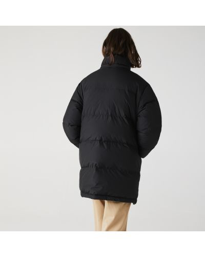 Пуховое пальто с капюшоном Lacoste черное