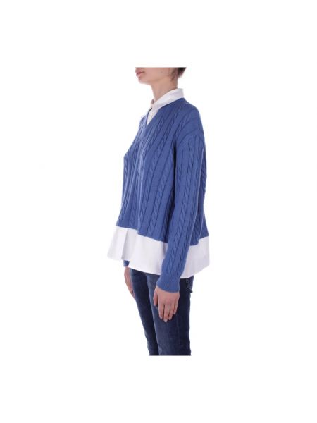 Sweter z dekoltem w serek Semicouture niebieski