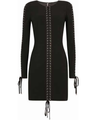 Csipkés fűzős mini ruha Dolce & Gabbana fekete