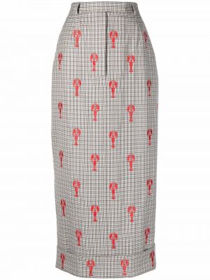 Pamučna maksi suknja s vezom Thom Browne siva