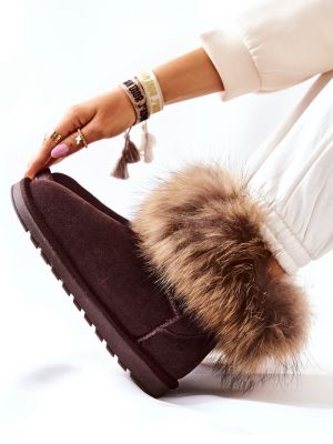 Велурени кожа зимни обувки за сняг Kesi кафяво