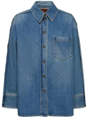 Plisovaná oversized džínová košile Victoria Beckham modrá