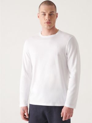 Μακρυμάνικη βαμβακερή μπλούζα σε στενή γραμμή Avva λευκό