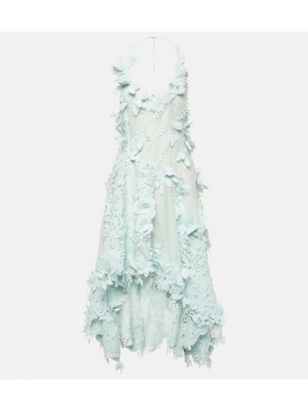 Hodvábne ľanové midi šaty Zimmermann modrá